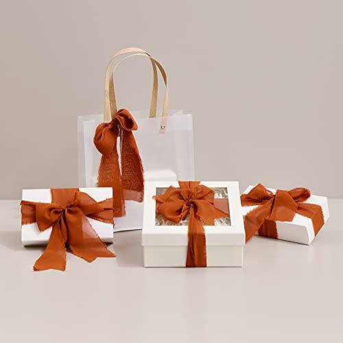 Terracotta Chiffon Ribbon Fringe Sample Color Swatches 1-3/4" x 5Yd, 4 Rolls Handmade Ribbons for Wedding Invitations Bouquets Backdrop Decorations - If you say i do