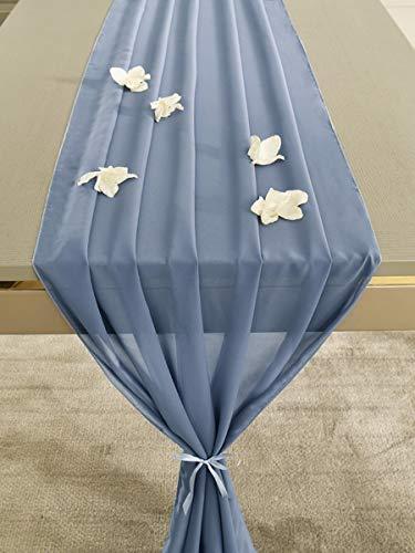 10ft Dusty Blue Chiffon Table Runner 28x120 Inches Romantic Wedding Runner Sheer Bridal Party Decorations - If you say i do