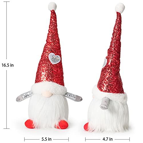 Couple Christmas Gnomes Light - 2Packs Handmade Santa Swedish Gnomes Plush with Sequins Long Hat Decorations Gift - If you say i do
