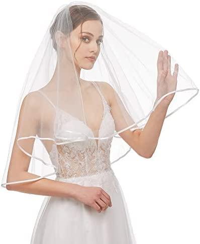 Bridal Veil Women's Simple Tulle Short Wedding Veil Ribbon Edge with Comb for Wedding Bachelorette Party - If you say i do
