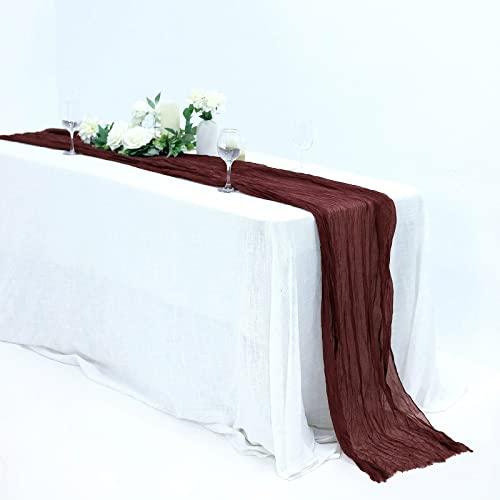 10FT Burgundy Cheesecloth Table Runner, Gauze Fabric Boho Wedding Arbor Decor - If you say i do