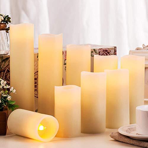 Flameless Candles Battery Operated LED Pillar Electric Unscented Candles with Remote Control Cycling 24 Hours Timer, Ivory Color, Set of 9 - If you say i do