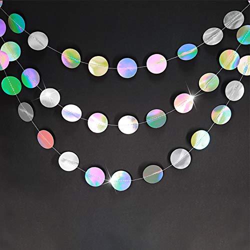 4 Glitter Iridescent Party Supplies Circle Garlands Holographic Hanging Dots Streamer Backdrop Decor - If you say i do