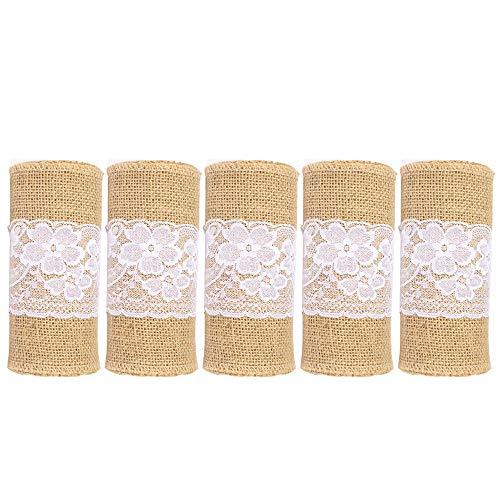 10Pcs Burlap Lace Chair Sashes Hessian Jute Chair Cover Bows Rustic Linen Lace Chair Bows for Wedding Decoration Home Décor (6ââ‚?x 94ââ‚? 10pcs) - If you say i do