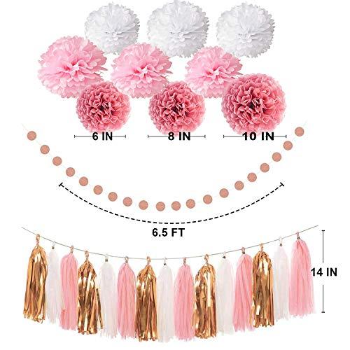 Pink Rose Gold Birthday Party Decorations Set, Rose Gold Glittery Happy Birthday banner, Tissue Paper Pom, Circle Dots Garland - If you say i do