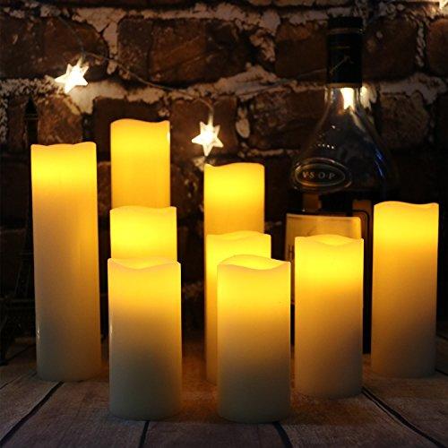 Flameless Candles Led Candles Pack of 9 (H 4" 5" 6" 7" 8" 9" x D 2.2") Ivory Battery Candles with Remote Timer - If you say i do