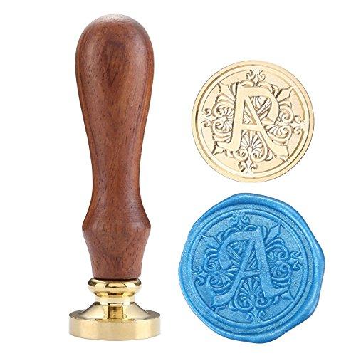 Wax Seal Stamp Kit Classical Old-Fashioned Antique Wax Stamp Seal Kit  Initial Letters Alphabet Set Gift Box with Vintage Wooden Handle and Brass  Color Head(Letter S) 