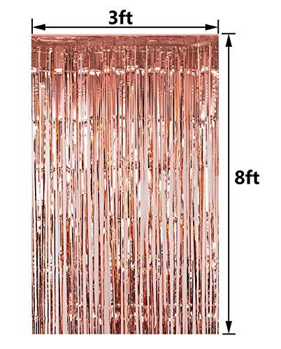2pcs 3ft x 8.3ft Rose Gold Metallic Tinsel Foil Fringe Curtains Photo Booth Props for Birthday Wedding - If you say i do