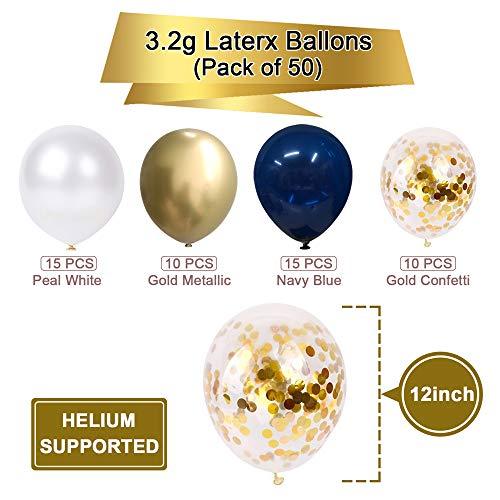 Navy Blue and Gold Confetti Balloons, 50 pcs 12 inch Pearl White and Gold Metallic Chrome Birthday Balloons for Celebration Graduation Party Balloons - If you say i do
