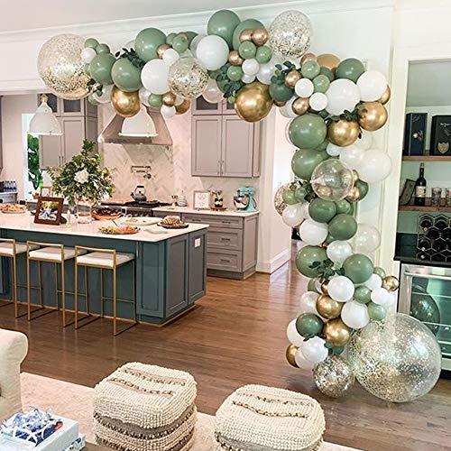 127PCS Olive Green Balloon Garland Arch Kit White Gold Confetti Balloons Retro Green Balloon and Gold Metallic Chrome Latex Balloons Set - If you say i do