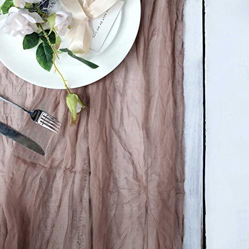 10FT Dusty Rose Cheesecloth Table Runner, Gauze Fabric Boho Wedding Arbor Decor - If you say i do