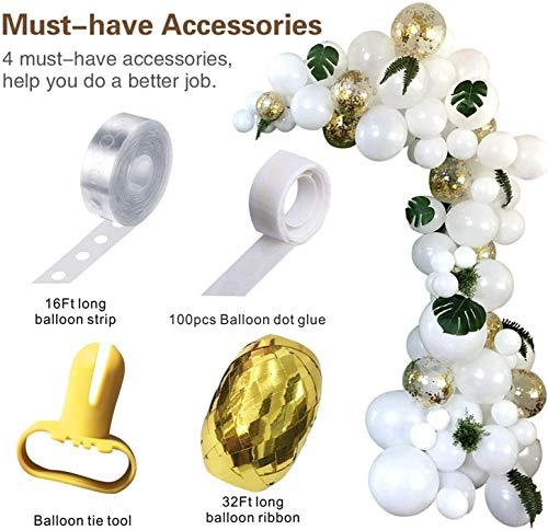 100 pcs Balloon Garland Arch Kit White Gold Confetti Balloons 100PCS Artificial Palm Leaves 6 PCS Balloons for Parties - If you say i do