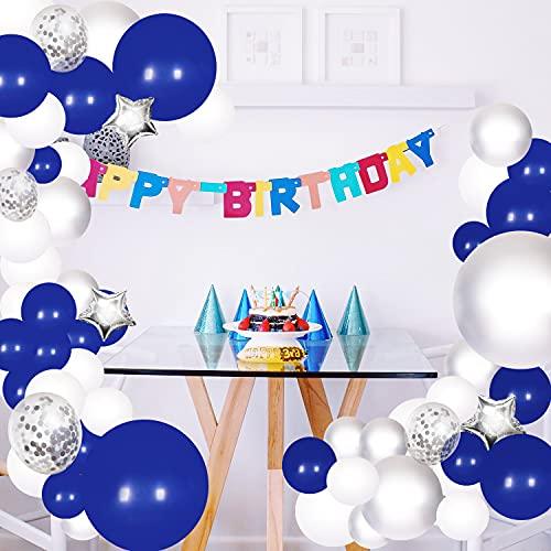 123 Navy Blue Balloon Garland kit,Silver Metallic Confetti And White Balloons Arches Kit with Foil Star Balloon for Birthday Christmas DIY Decorations - If you say i do