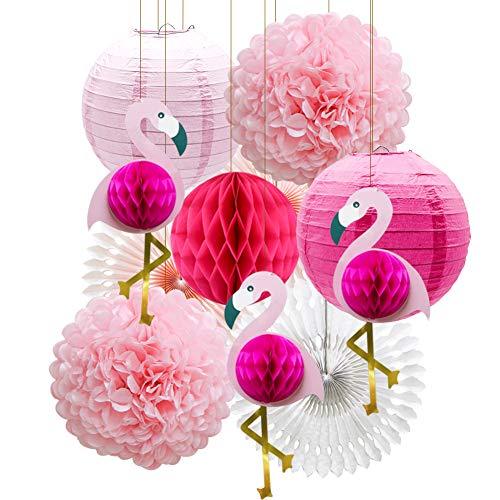 Tropical Pink Flamingo Party Decorations, Pom Poms Honeycomb Balls Paper Flowers Tissue Paper Fan Paper Lanterns for Hawaiian Summer Beach Luau Party - If you say i do