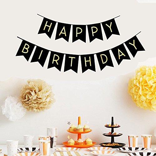 Black Happy Birthday Bunting Banner with Shiny Gold Letters Party Supplies - If you say i do