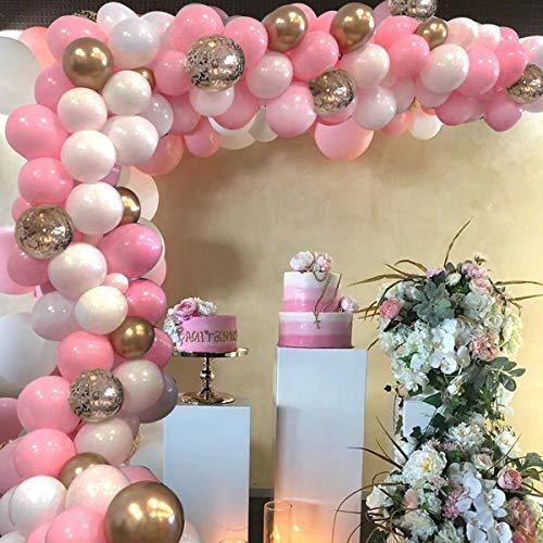 Pink Balloon Arch Garland Kit, 124 Pieces White Pink Gold and Gold Confetti Latex Balloons for Baby Shower Wedding Birthday - If you say i do