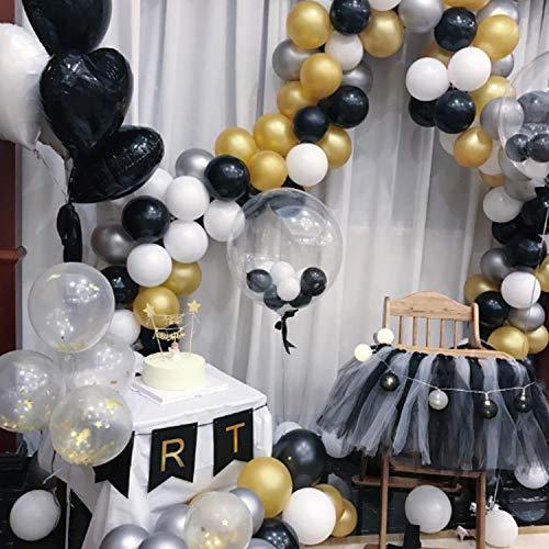 72 Pack Black Gold Confetti Balloons Kit - 12 inch Black Gold White Balloons and Gold Confetti Balloons with Balloon Ribbons for Graduation Birthday