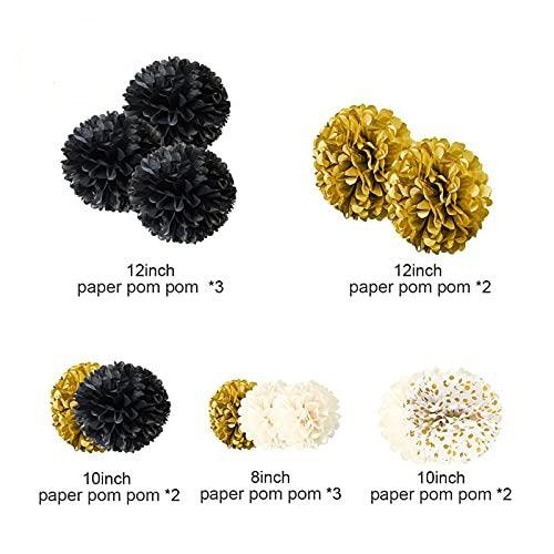 12 PCS Black Gold White Tissue Paper Pom Poms for Wedding, Birthday, New Years Eve Party 2022, Graduation Décor - If you say i do