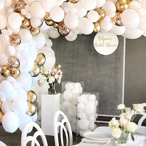White Balloon Arch Garland Kit, 124 Pieces White Gold and Gold Confetti Latex Balloons for Baby Shower Wedding Birthday - If you say i do