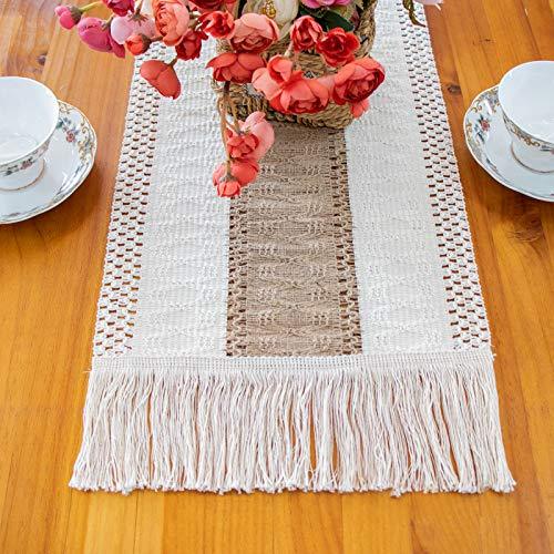 Macrame Table Runners Natural Burlap Table Runner, Splicing Cotton Boho Table Runner with Tassels - If you say i do