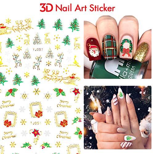 Christmas Nail Stickers - 10 Packs 3D Metal Gold Xmas Design Self-adhesive Nail Decals - If you say i do