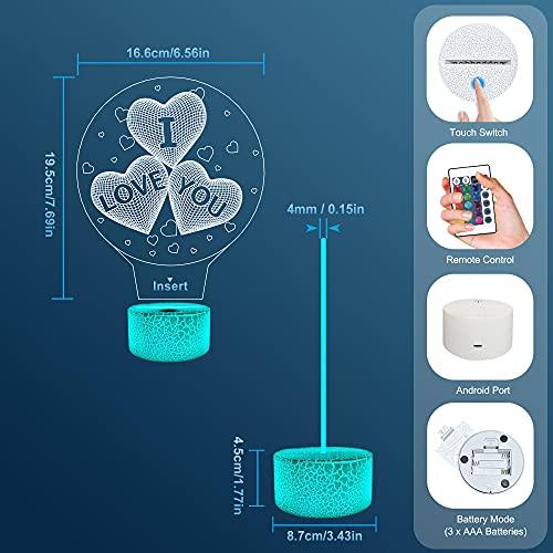 Love 3D Illusion Lamp, Heart Night Light with Remote Control + Timer 16 Color Changing Desk Lamps Kids Room Decor - If you say i do