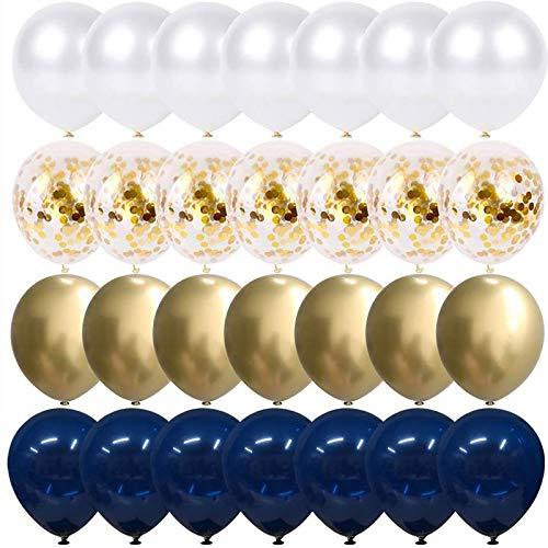 Navy Blue and Gold Confetti Balloons, 50 pcs 12 inch Pearl White and Gold Metallic Chrome Birthday Balloons for Celebration Graduation Party Balloons - If you say i do