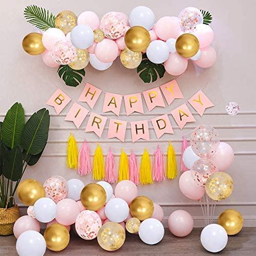 Pink and Gold Balloons-50pcs 12 inch Rose Confetti Balloons and Matte withe Balloon- Gold Confetti Latex Balloons - If you say i do