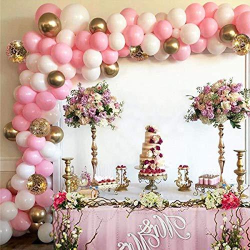Pink Balloon Arch Garland Kit, 124 Pieces White Pink Gold and Gold Confetti Latex Balloons for Baby Shower Wedding Birthday - If you say i do