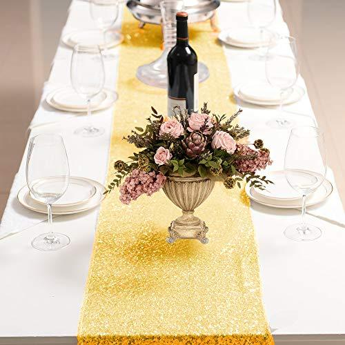 2packs 12 x 108inch Glitter Gold Sequin Table Runner for Birthday Wedding  Engagement Bridal Shower Baby Shower Bachelorette Holiday