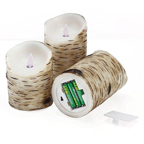 Flickering Candles, Candles Birch Set of 3 (H: 4" 5" 6" x D: 3.25")Birch Bark Battery Candles Pillar with Remote Timer - If you say i do