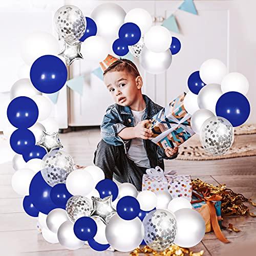 123 Navy Blue Balloon Garland kit,Silver Metallic Confetti And White Balloons Arches Kit with Foil Star Balloon for Birthday Christmas DIY Decorations - If you say i do