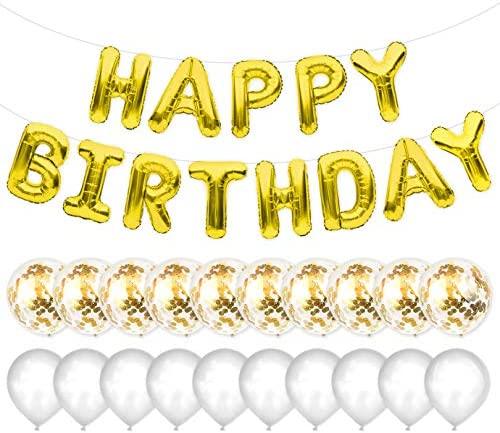 Gold Happy Birthday Balloons Banner Birthday Party Decorations Set for Men and Women with Latex and Confetti Balloons Supplies - If you say i do