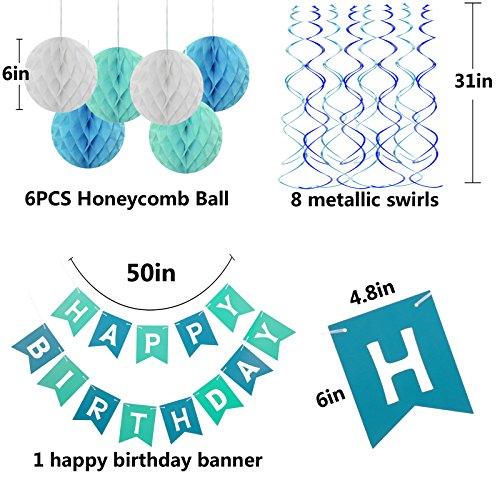 Blue Happy Birthday Banner Honeycomb balls Swirls Streamers for Birthday Party Decorations - If you say i do
