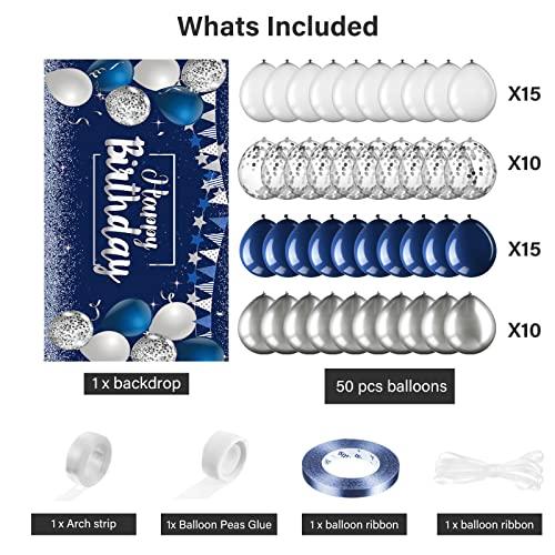 Navy Blue Birthday Confetti Balloons Kit Set 50 Pieces Blue Birthday Photography Backdrop Banner Package - If you say i do