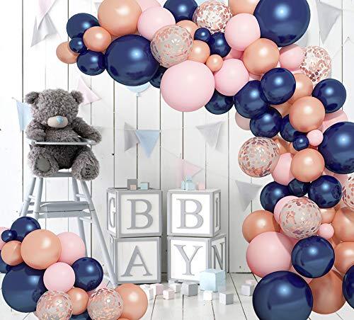 121 PCS Gender Reveal Party Supplies Rose Gold Navy Blue and Pink Latex Confetti Pearlescent Balloons Garland Arch Kit - If you say i do
