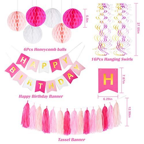 Pink Birthday Party Decoration Set - Birthday Party Supplies for Girls, Include Happy Birthday Banner, Tassel Garland, Honeycomb Balls - If you say i do