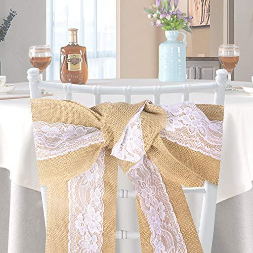 10Pcs Burlap Lace Chair Sashes Hessian Jute Chair Cover Bows Rustic Linen Lace Chair Bows for Wedding Decoration Home Décor (6ââ‚?x 94ââ‚? 10pcs) - If you say i do