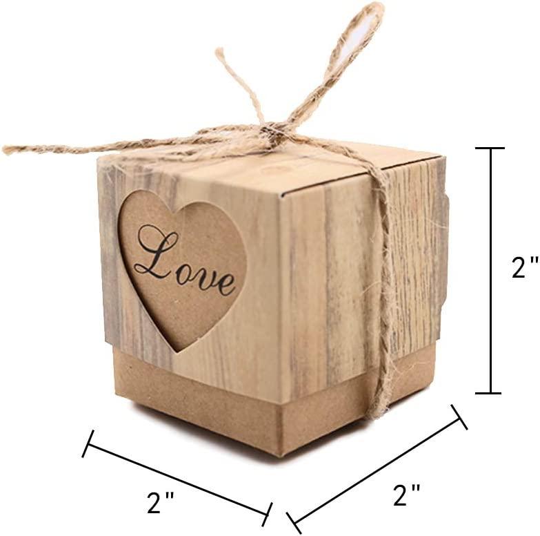 Candy Boxes,100pcs Wedding Favor Boxes,Love Kraft Bonbonniere Paper Boxes with Burlap Jute Twine - If you say i do