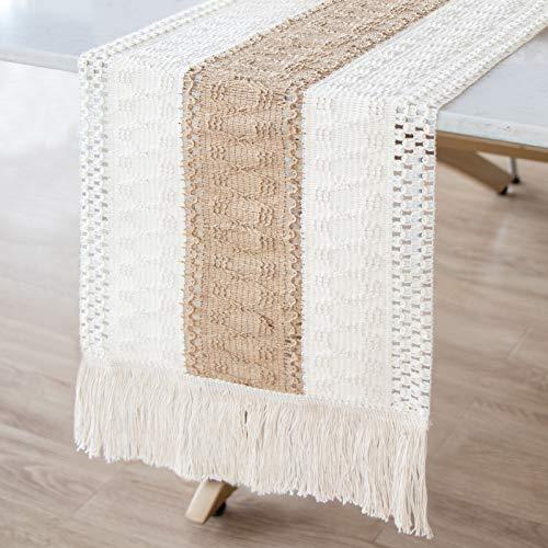 Macrame Table Runners Natural Burlap Table Runner, Splicing Cotton Boho Table Runner with Tassels - If you say i do