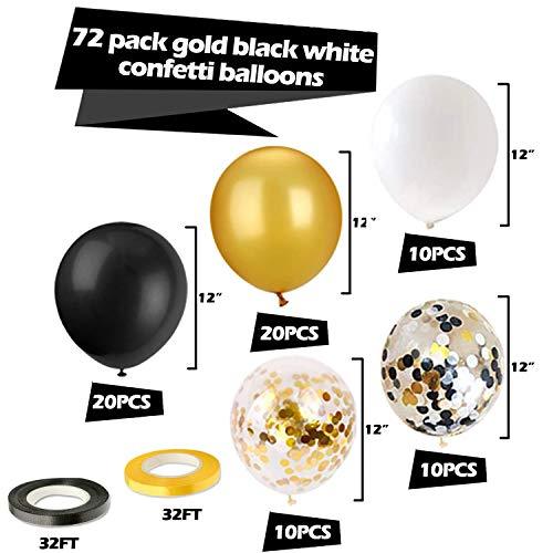 72 Pack Black Gold Confetti Balloons Kit, Black Gold White Balloons and Gold Confetti with Ribbons for Birthday Wedding Baby Shower Party Decorations - If you say i do