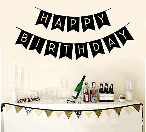 Black Happy Birthday Bunting Banner with Shiny Gold Letters Party Supplies - If you say i do