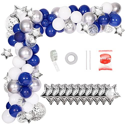 123 Navy Blue Balloon Garland kit,Silver Metallic Confetti And White Balloons Arches Kit with Foil Star Balloon for Birthday Christmas DIY Decorations - If you say i do