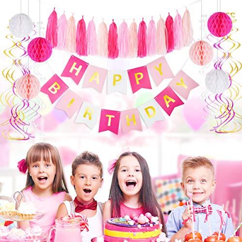 Pink Birthday Party Decoration Set - Birthday Party Supplies for Girls, Include Happy Birthday Banner, Tassel Garland, Honeycomb Balls - If you say i do