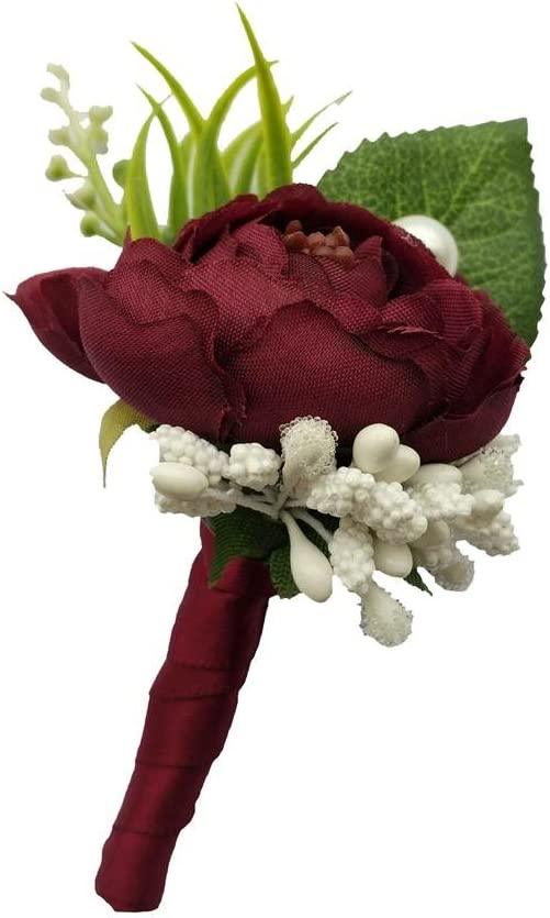 6 Pieces Burgundy Groom Boutonniere Man Buttonholes DIY Wedding Artificial False Flowers Party Decoration - If you say i do