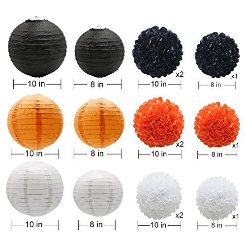 Hanging Party Decorations Set, 15pcs Orange Black White Paper Flowers Pom Poms Balls and Paper Lanterns - If you say i do