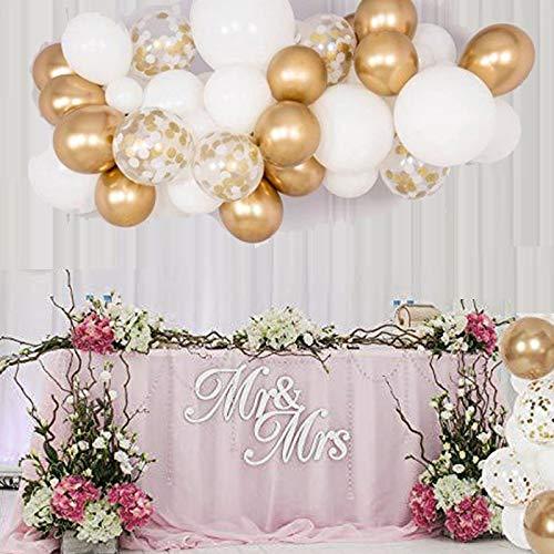 White Balloon Arch Garland Kit, 124 Pieces White Gold and Gold Confetti Latex Balloons for Baby Shower Wedding Birthday - If you say i do