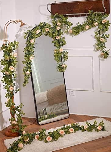 5 pcs 6.5ft Seeded Eucalyptus Garland with Pink Flowers for Party Wedding Table Decor - If you say i do
