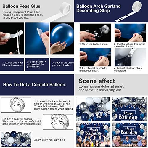 Navy Blue Birthday Confetti Balloons Kit Set 50 Pieces Blue Birthday Photography Backdrop Banner Package - If you say i do