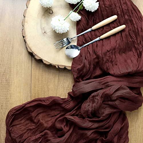 10FT Burgundy Cheesecloth Table Runner, Gauze Fabric Boho Wedding Arbor Decor - If you say i do